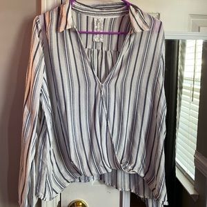 Striped, v-neck blouse.